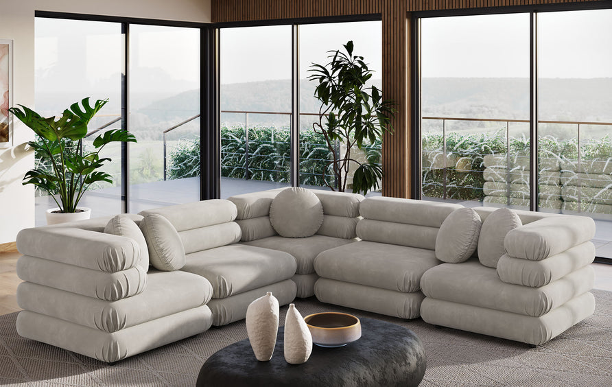 Beckett 5-Piece Modular Performance Velvet Sectional Sofa in Almond