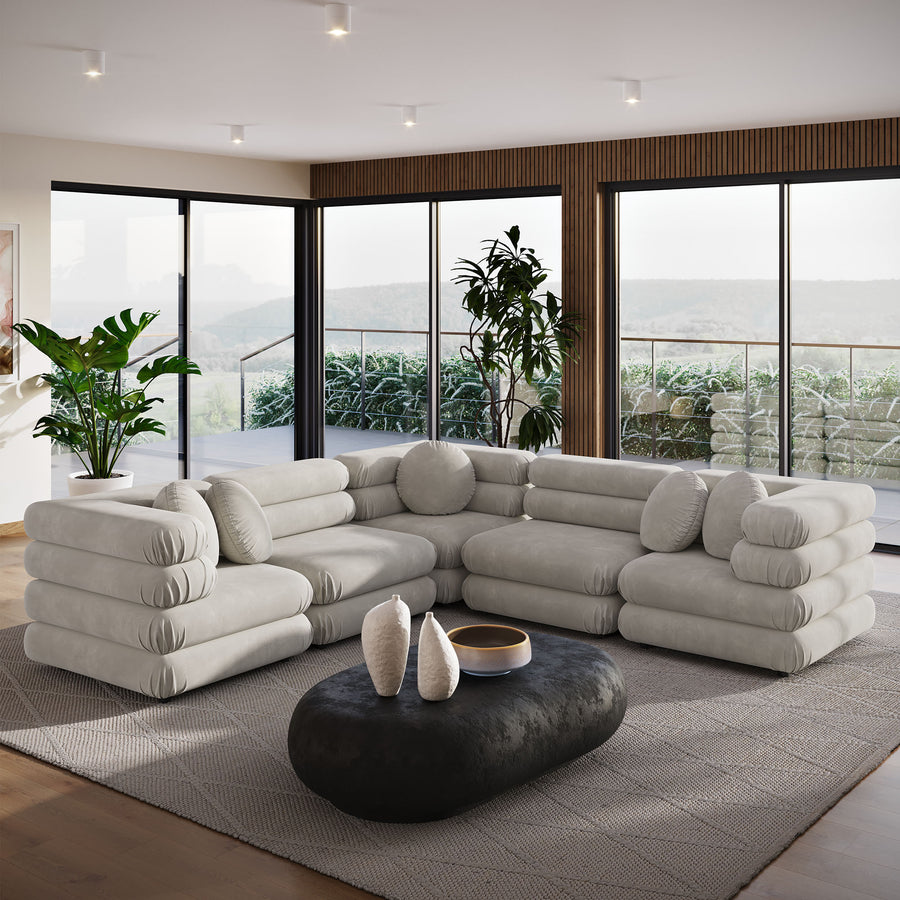 Beckett 5-Piece Modular Performance Velvet Sectional Sofa in Almond