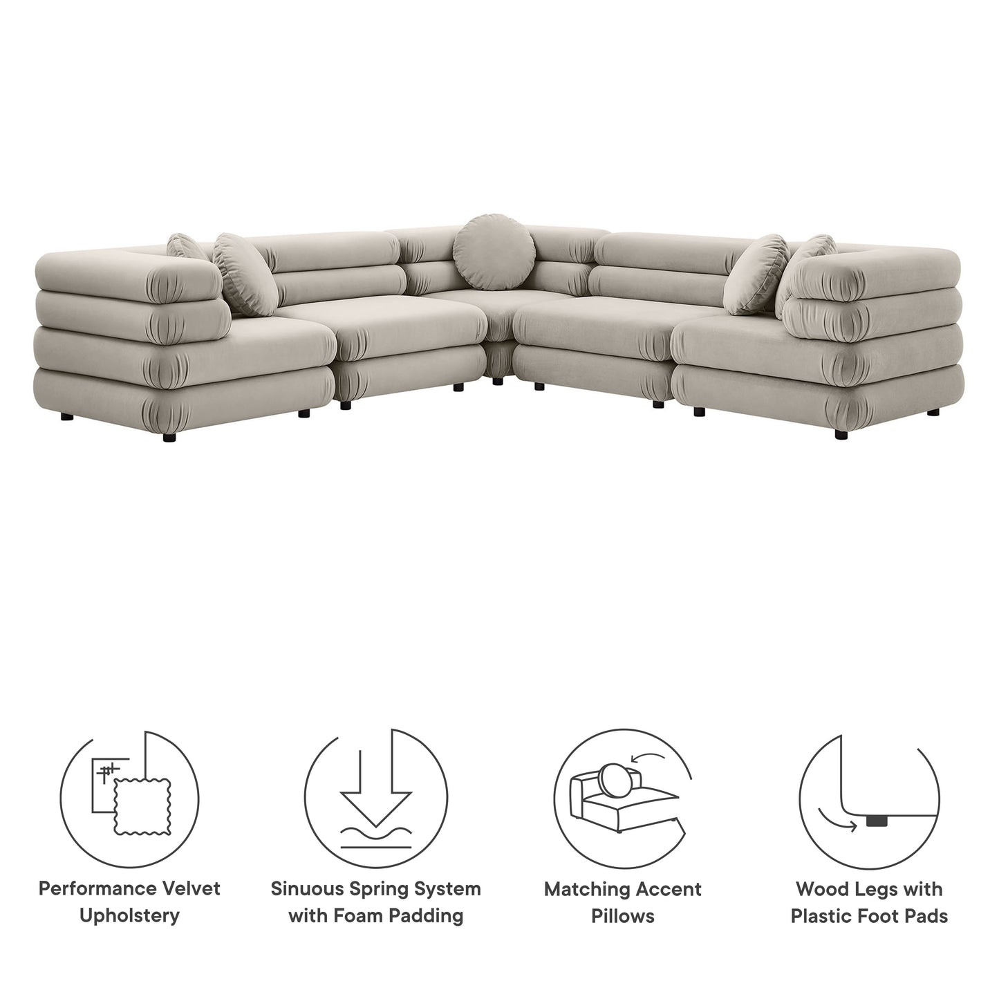 Jubilee 5-Piece Modular Performance Velvet Sectional Sofa by Furniture for America