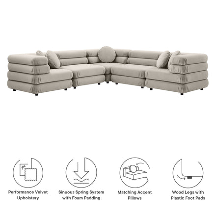 Jubilee 5-Piece Modular Performance Velvet Sectional Sofa in Almond