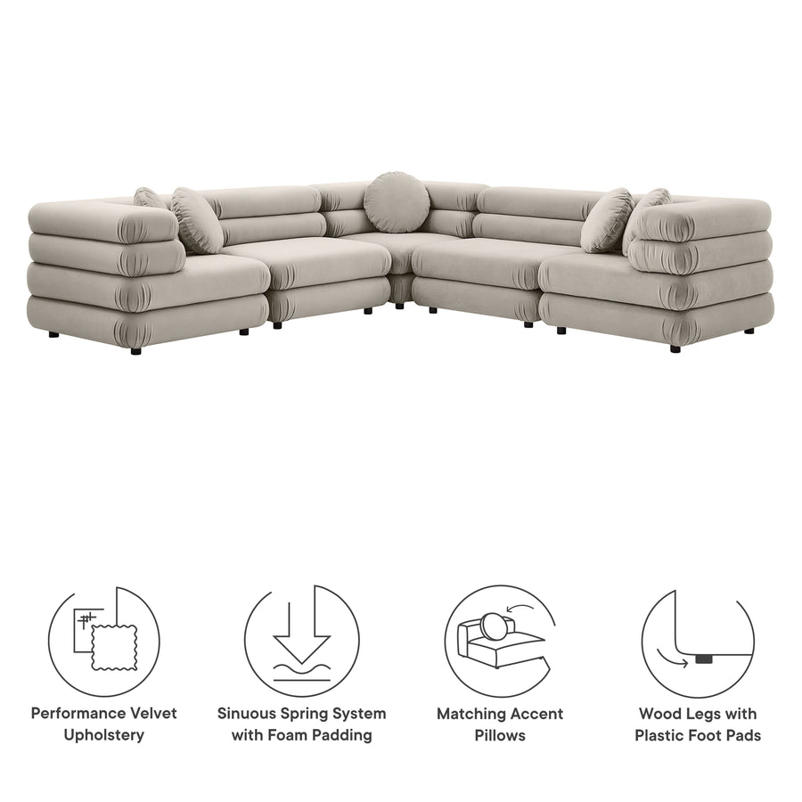 Beckett 5-Piece Modular Performance Velvet Sectional Sofa in Almond