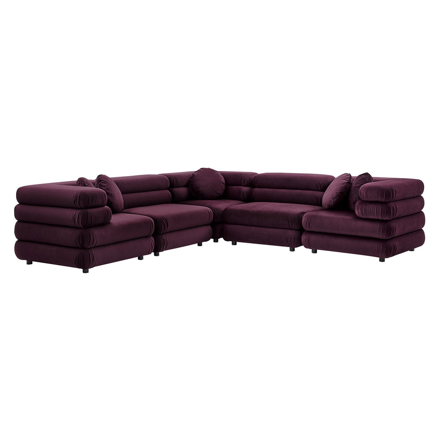 Beckett 5-Piece Modular Performance Velvet Sectional Sofa in Mulberry
