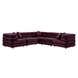 Beckett 5-Piece Modular Performance Velvet Sectional Sofa in Mulberry