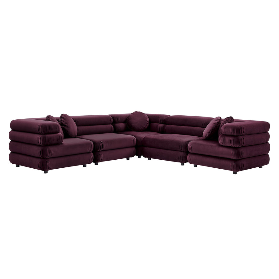 Beckett 5-Piece Modular Performance Velvet Sectional Sofa in Mulberry