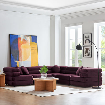 Jubilee 5-Piece Modular Performance Velvet Sectional Sofa in Mulberry