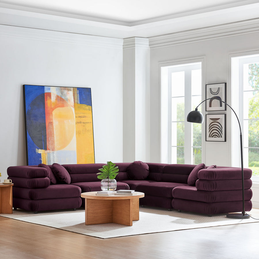 Beckett 5-Piece Modular Performance Velvet Sectional Sofa in Mulberry