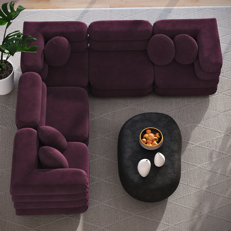 Beckett 5-Piece Modular Performance Velvet Sectional Sofa in Mulberry