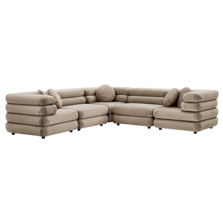 Jubilee 5-Piece Modular Performance Velvet Sectional Sofa in Taupe