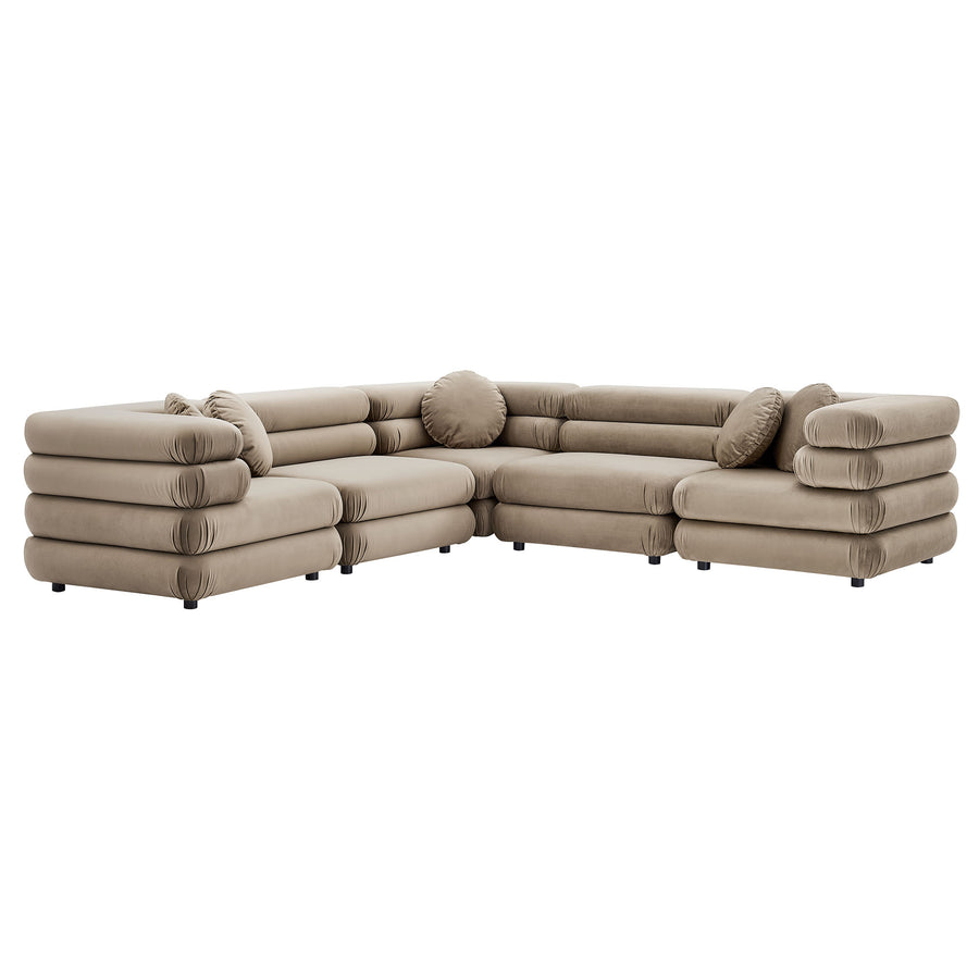 Beckett 5-Piece Modular Performance Velvet Sectional Sofa in Taupe