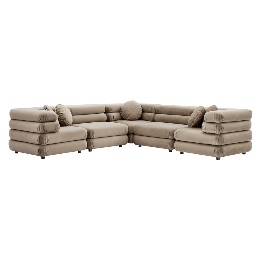 Beckett 5-Piece Modular Performance Velvet Sectional Sofa in Taupe