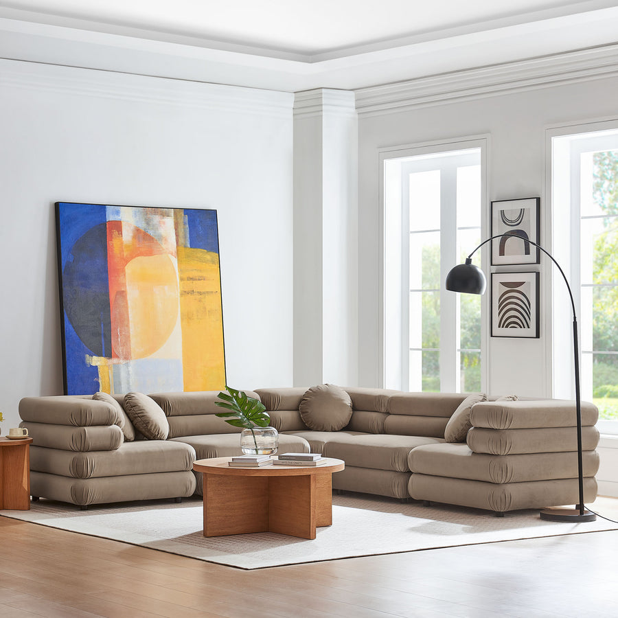 Beckett 5-Piece Modular Performance Velvet Sectional Sofa in Taupe