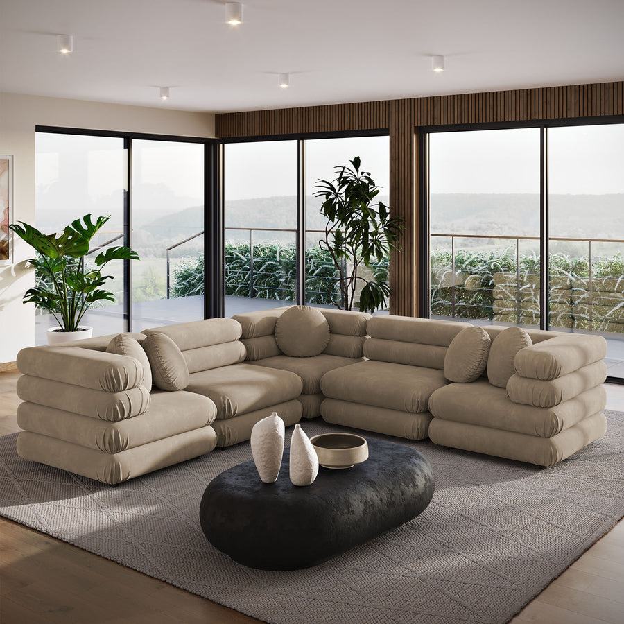 Beckett 5-Piece Modular Performance Velvet Sectional Sofa in Taupe