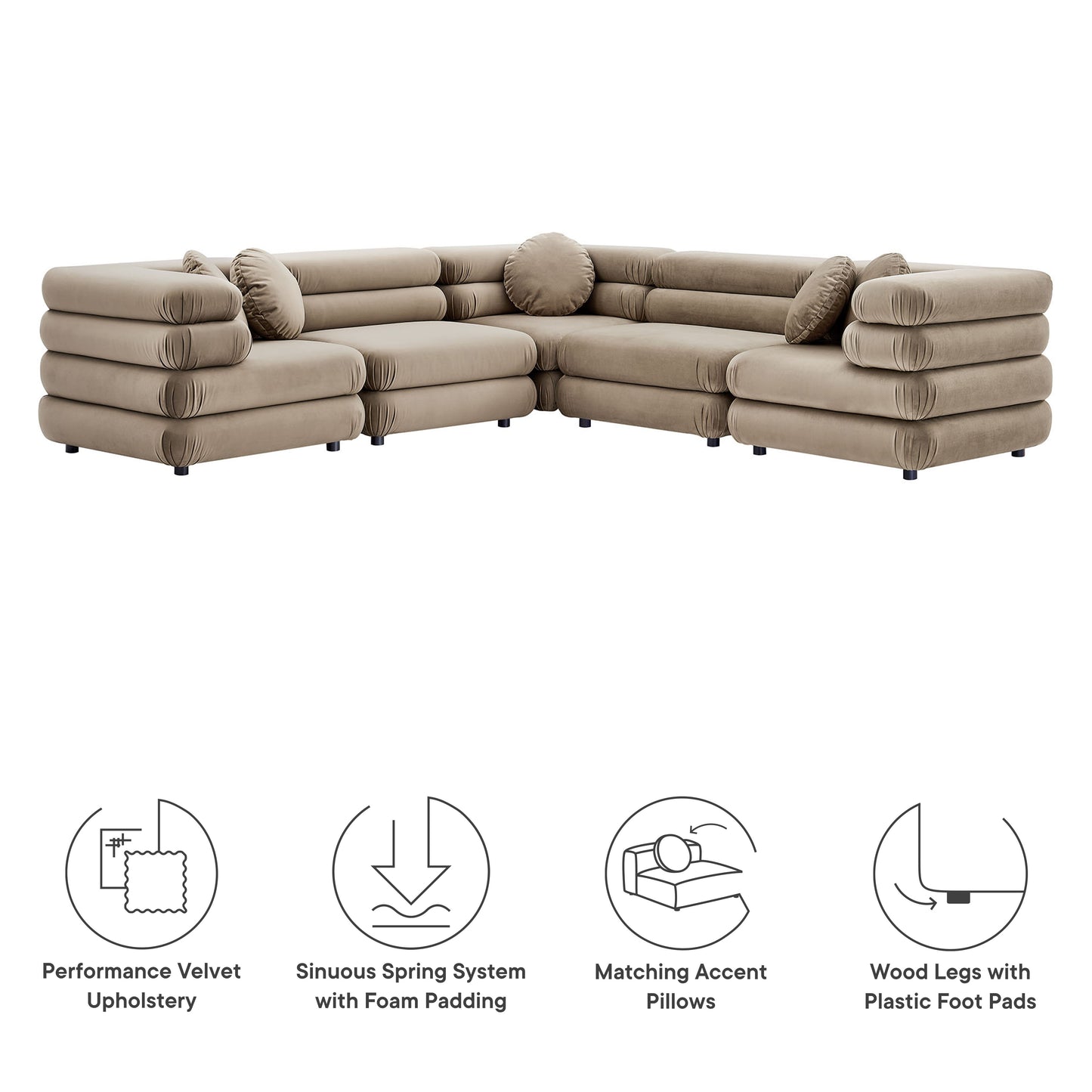 Jubilee 5-Piece Modular Performance Velvet Sectional Sofa by Furniture for America