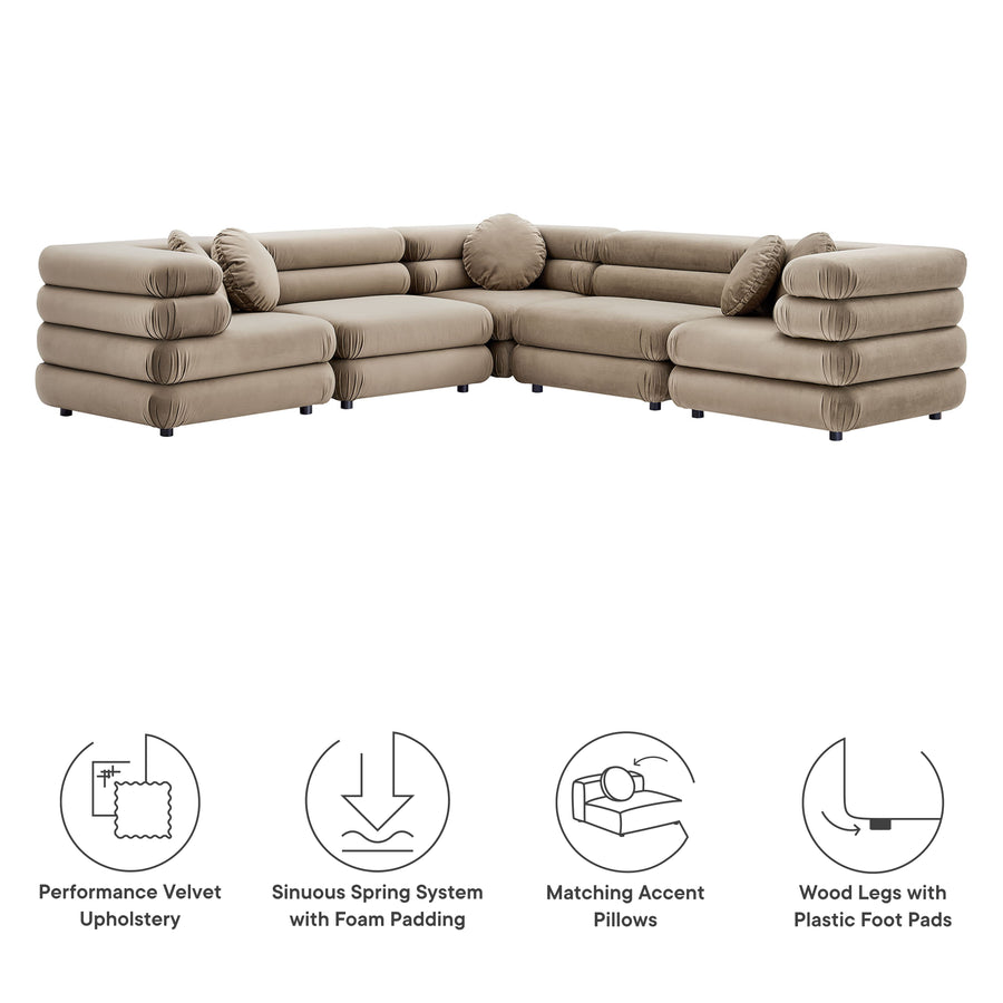 Beckett 5-Piece Modular Performance Velvet Sectional Sofa in Taupe