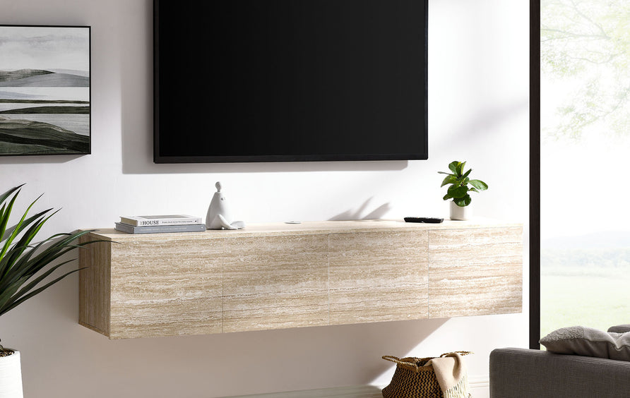 Ebeltoft 71" Wall-Mounted TV Stand in Travertine