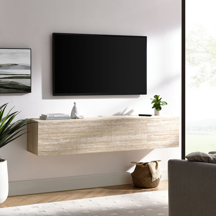 Ebeltoft 71" Wall-Mounted TV Stand in Travertine