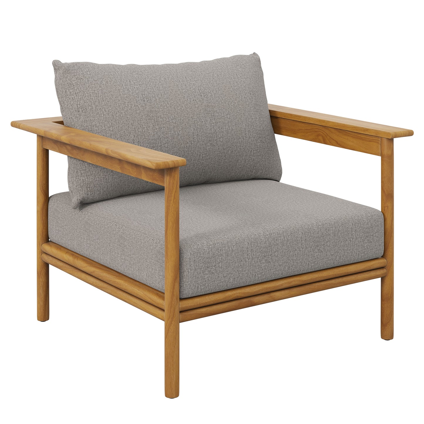 Basalt Outdoor Patio Teak Wood Armchair and Ottoman Set in Natural Driftwood