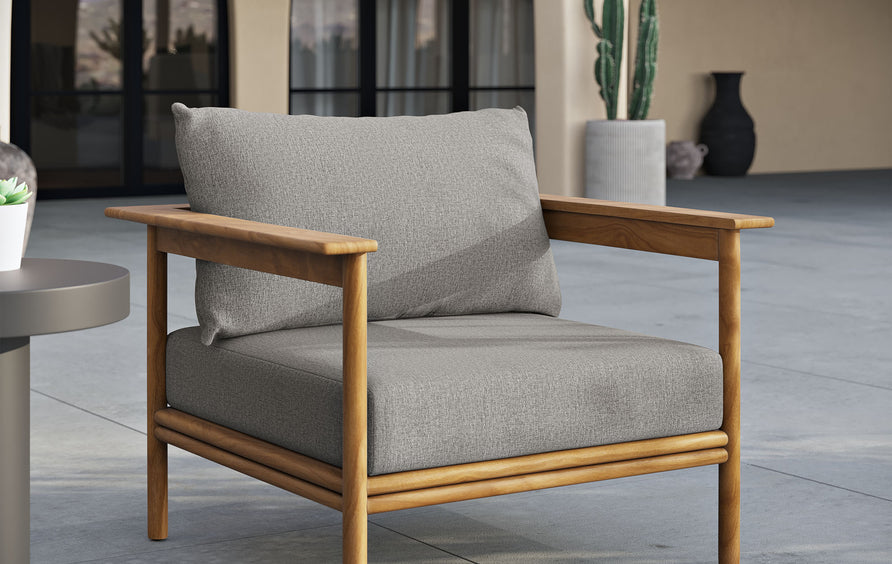 Basalt Outdoor Patio Teak Wood Armchair in Natural Driftwood