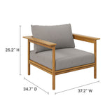 Basalt Outdoor Patio Teak Wood Armchair and Ottoman Set in Natural Driftwood