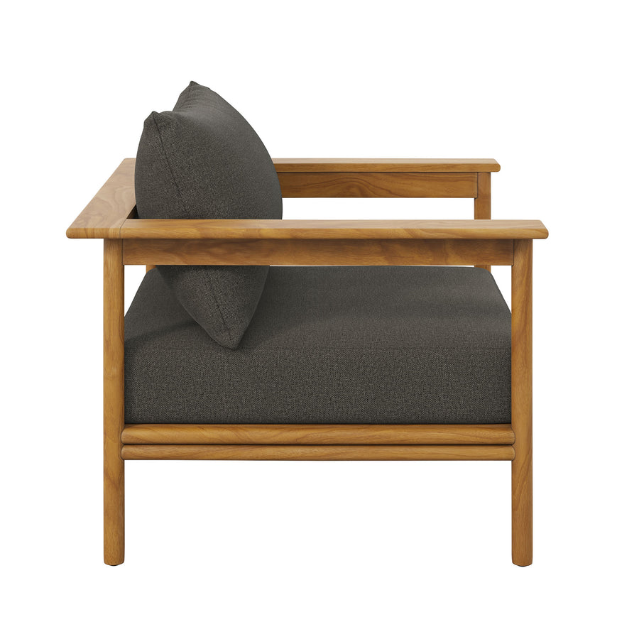Basalt Outdoor Patio Teak Wood Armchair in Natural Flint Gray