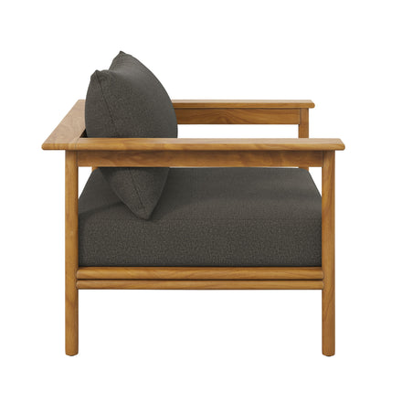 Wren Outdoor Patio Teak Wood Armchair Set of 2 in Natural Flint Gray