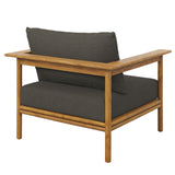 Basalt Outdoor Patio Teak Wood Armchair in Natural Flint Gray