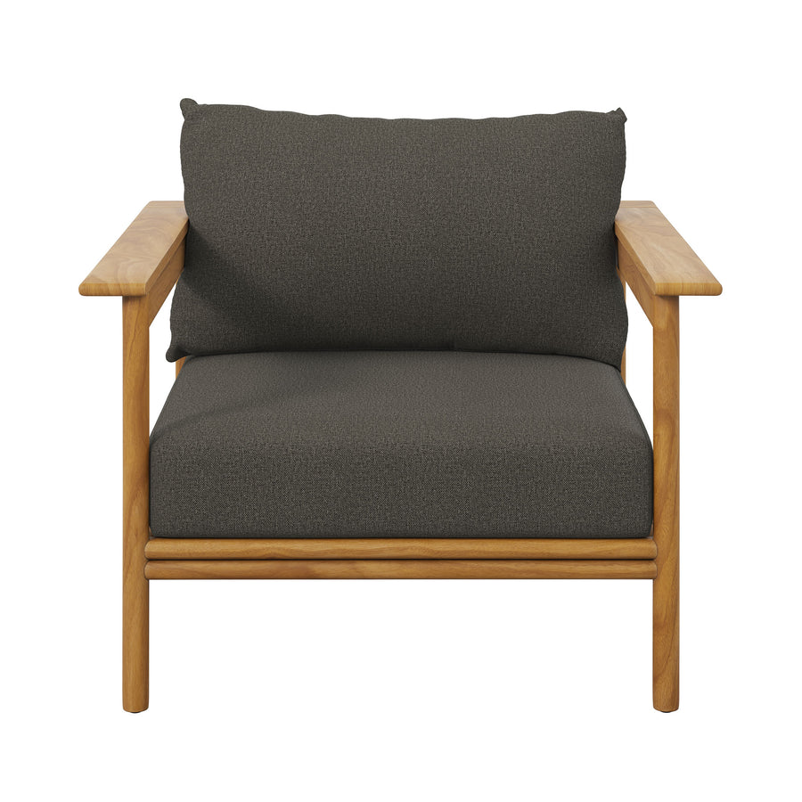 Basalt Outdoor Patio Teak Wood Armchair in Natural Flint Gray