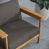 Basalt Outdoor Patio Teak Wood Armchair in Natural Flint Gray