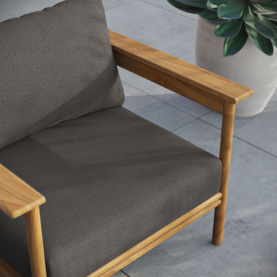 Basalt Outdoor Patio Teak Wood Armchair in Natural Flint Gray