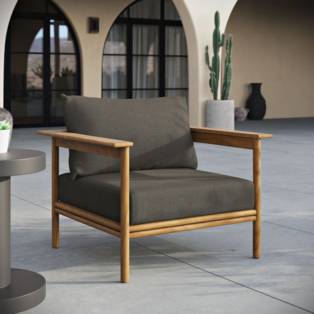 Wren Outdoor Patio Teak Wood Armchair in Natural Flint Gray