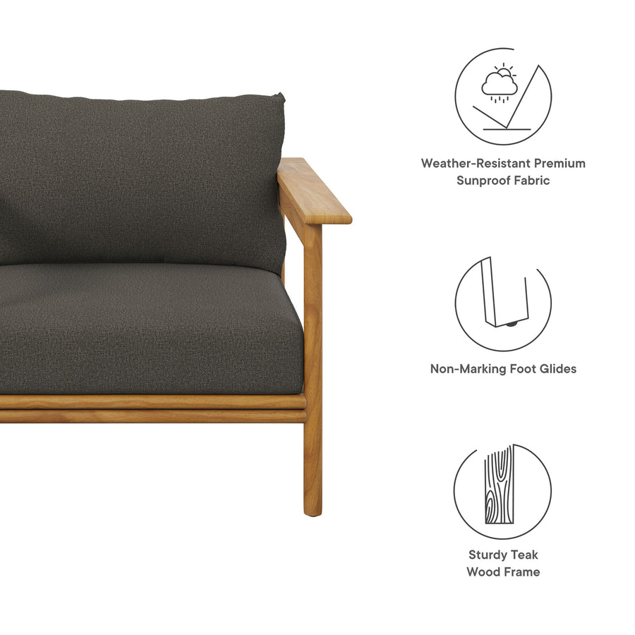 Basalt Outdoor Patio Teak Wood Armchair in Natural Flint Gray