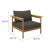 Basalt Outdoor Patio Teak Wood Armchair and Ottoman Set in Natural Flint Gray
