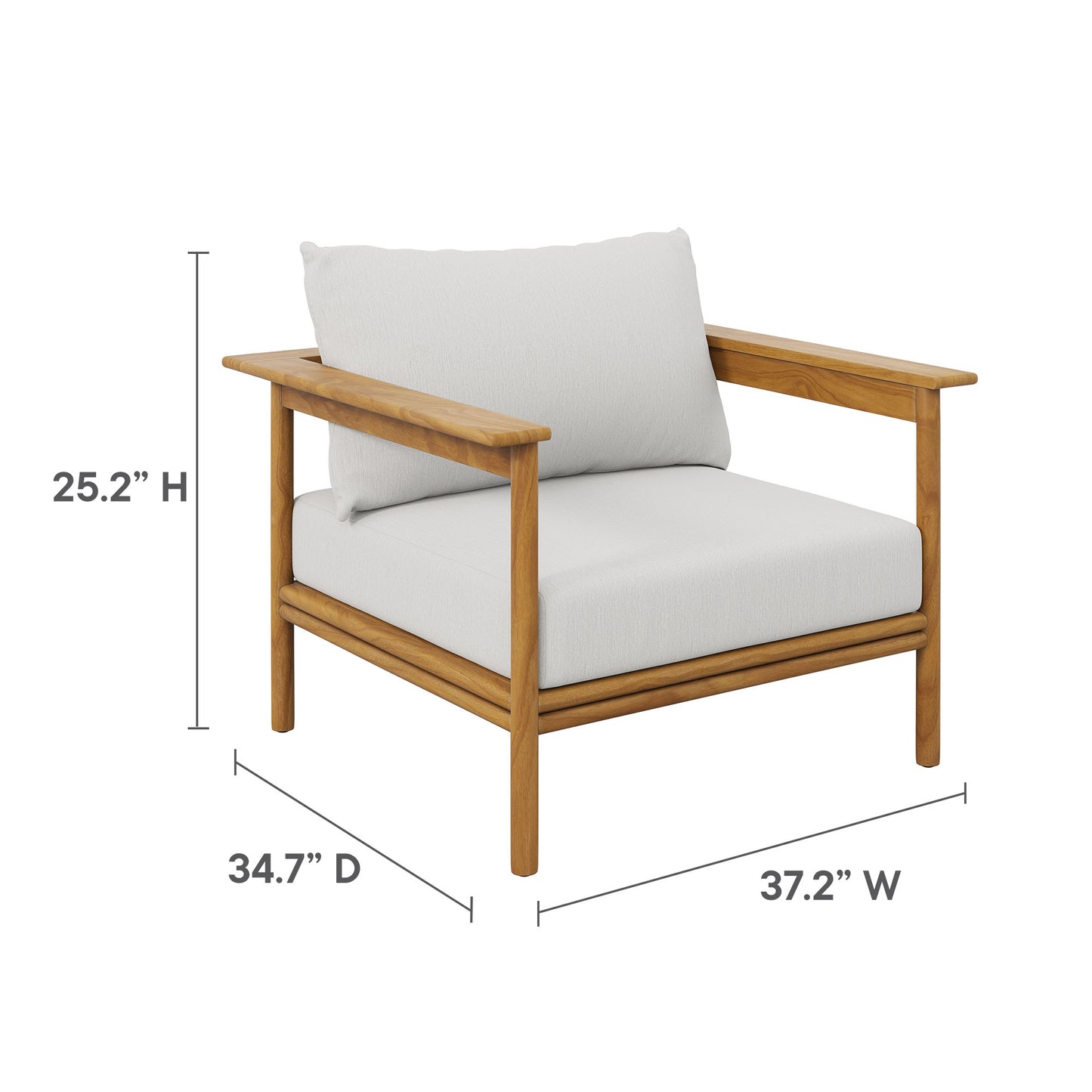 Basalt Outdoor Patio Teak Wood Armchair and Ottoman Set in Natural Sail