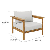 Basalt Outdoor Patio Teak Wood Armchair and Ottoman Set in Natural Sail