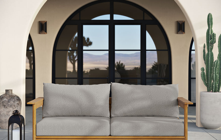 Basalt Outdoor Patio Teak Wood Sofa in Natural Driftwood