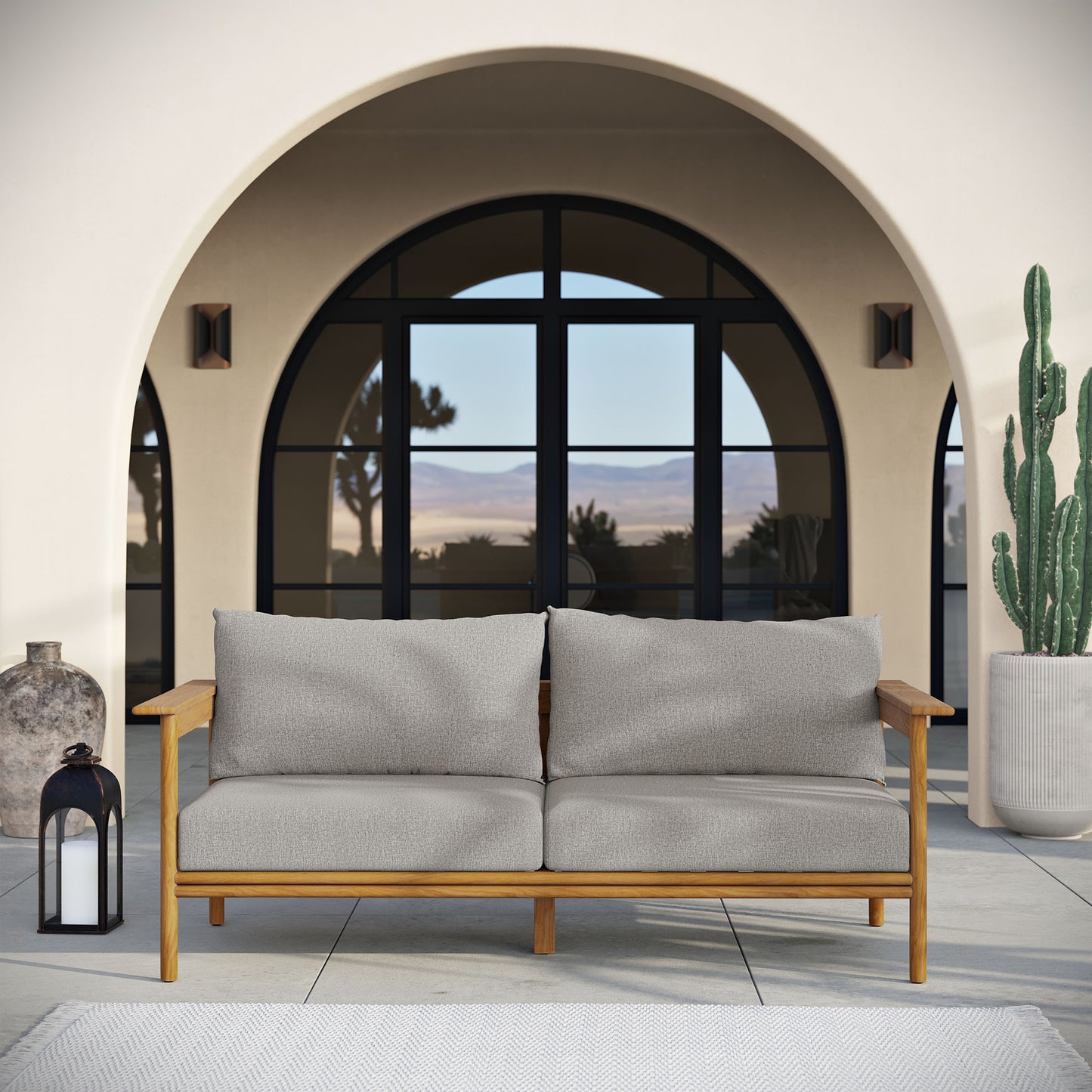 Wren Outdoor Patio Teak Wood Sofa by Furniture for America