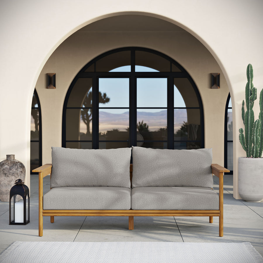 Basalt Outdoor Patio Teak Wood Sofa in Natural Driftwood
