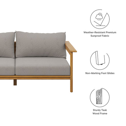 Wren Outdoor Patio Teak Wood Sofa in Natural Driftwood