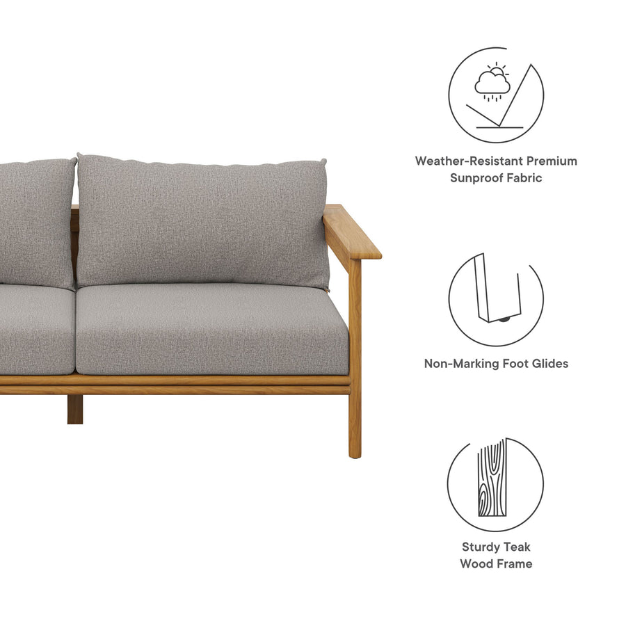 Basalt Outdoor Patio Teak Wood Sofa in Natural Driftwood