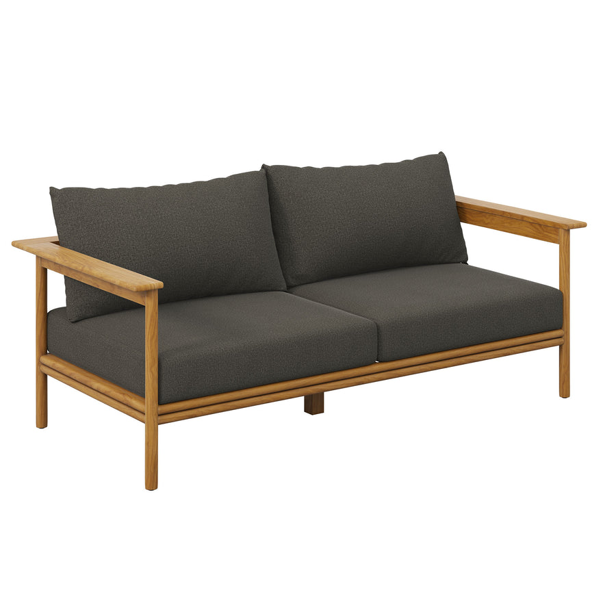 Basalt Outdoor Patio Teak Wood Sofa in Natural Flint Gray