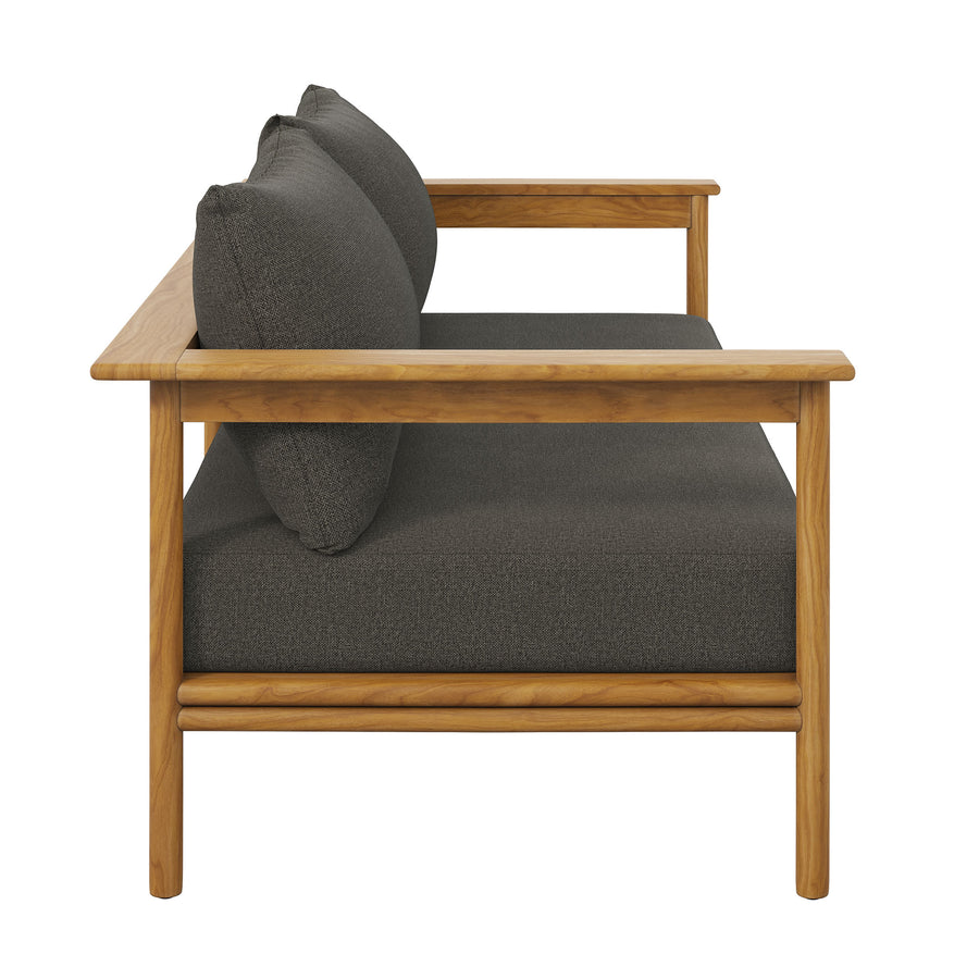 Basalt Outdoor Patio Teak Wood Sofa in Natural Flint Gray