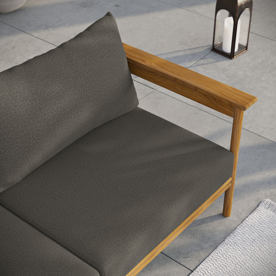 Basalt Outdoor Patio Teak Wood Sofa in Natural Flint Gray