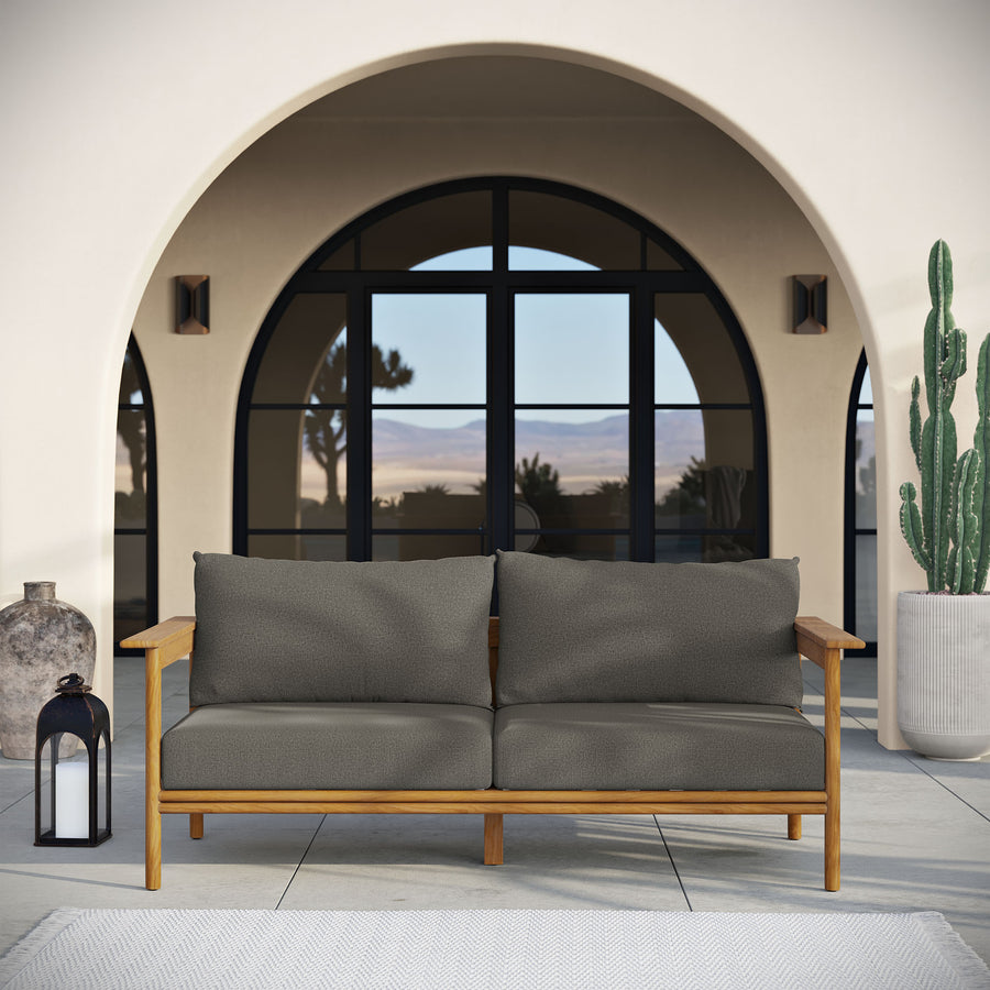 Basalt Outdoor Patio Teak Wood Sofa in Natural Flint Gray