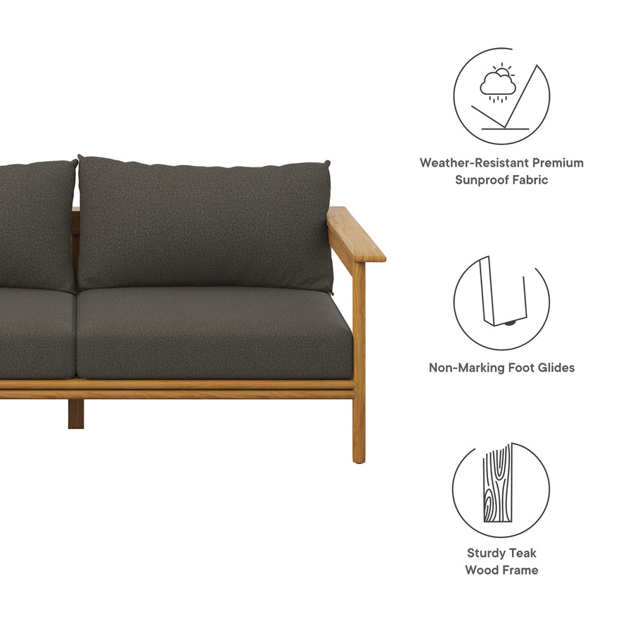 Basalt Outdoor Patio Teak Wood Sofa in Natural Flint Gray