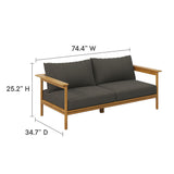 Basalt Outdoor Patio Teak Wood Sofa in Natural Flint Gray