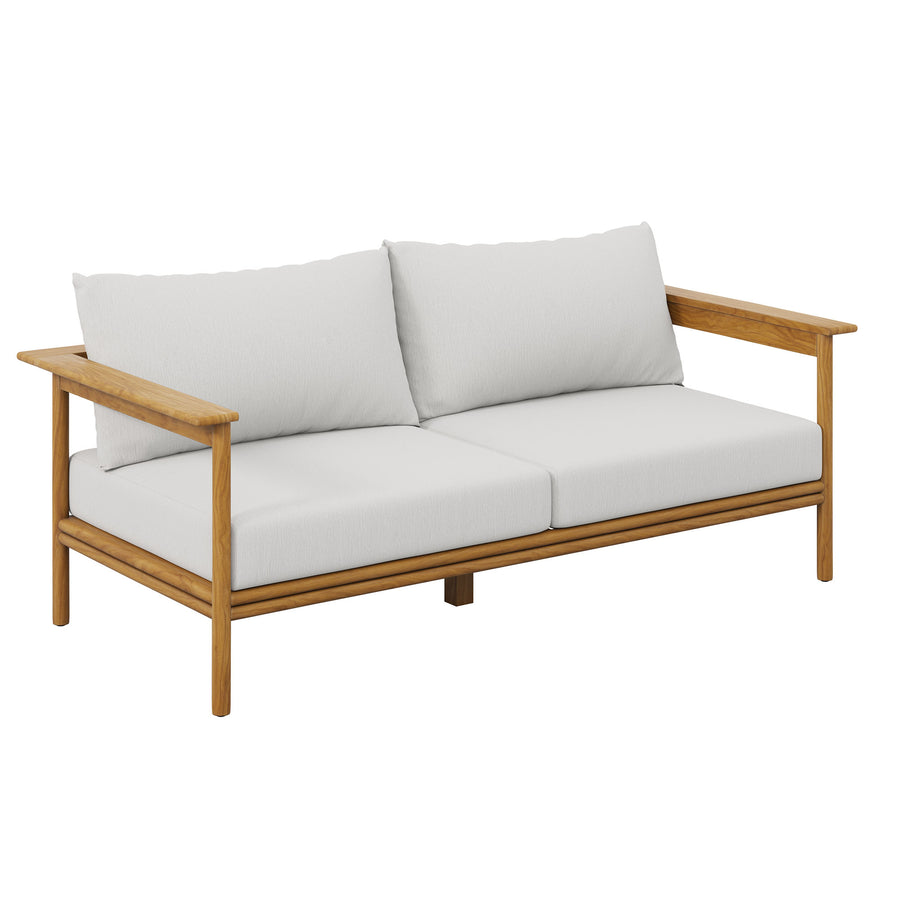 Basalt 2-Piece Outdoor Patio Teak Wood Sofa and Ottoman Set in Natural Sail