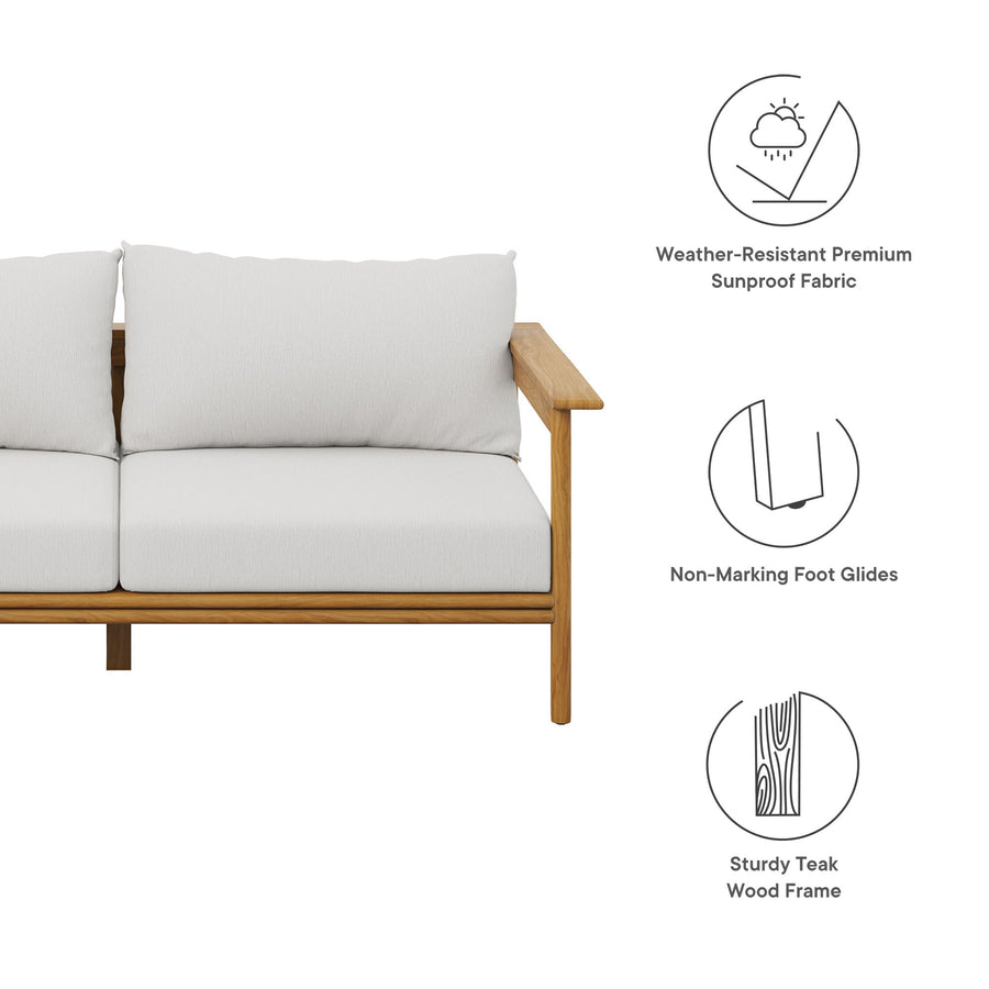 Basalt Outdoor Patio Teak Wood Sofa in Natural Sail
