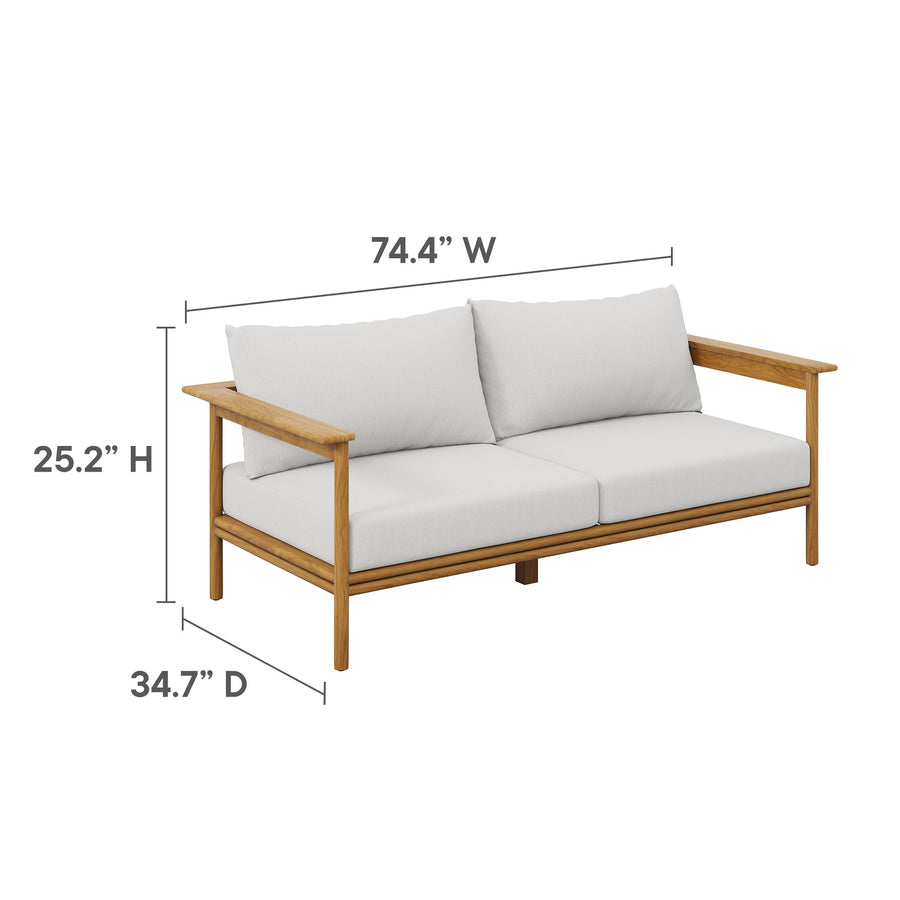 Basalt 2-Piece Outdoor Patio Teak Wood Sofa and Ottoman Set in Natural Sail
