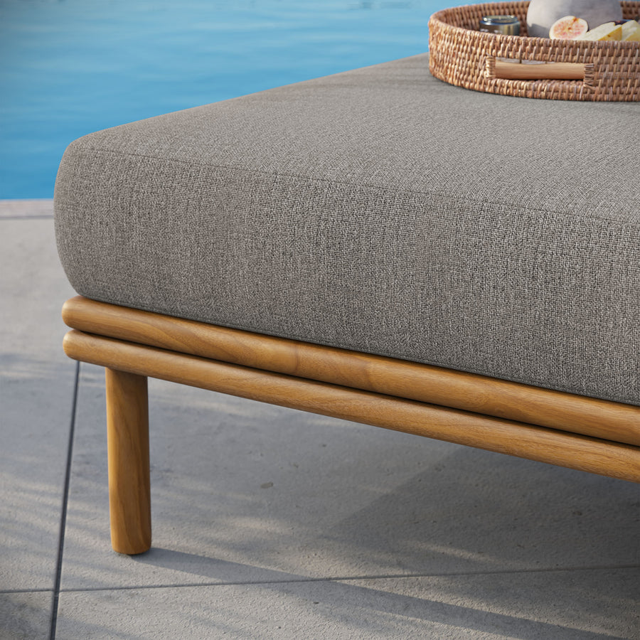 Basalt Outdoor Patio Teak Wood Ottoman in Natural Driftwood