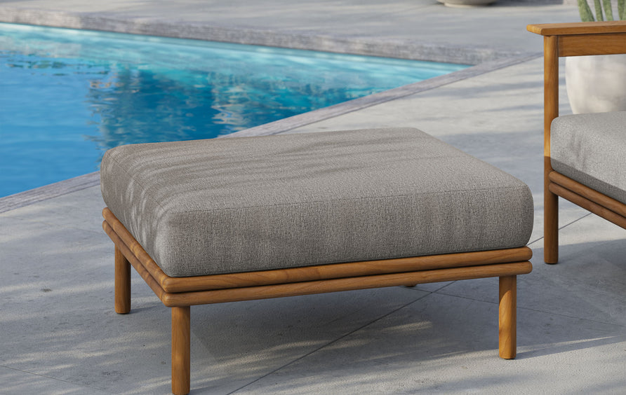 Basalt Outdoor Patio Teak Wood Ottoman in Natural Driftwood